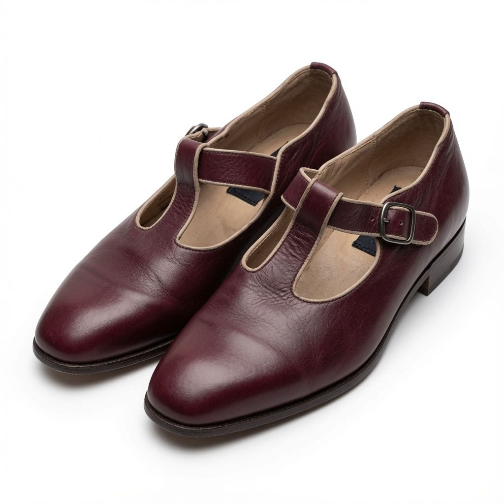 Womens Burgundy Mary Jane Flat Shoes
